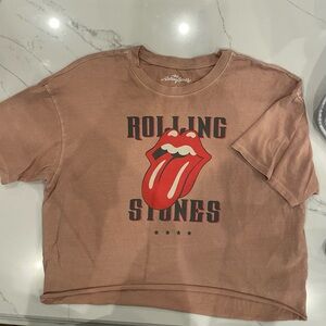 The Rolling Stones Tan Crop Top with Red Tongue Logo